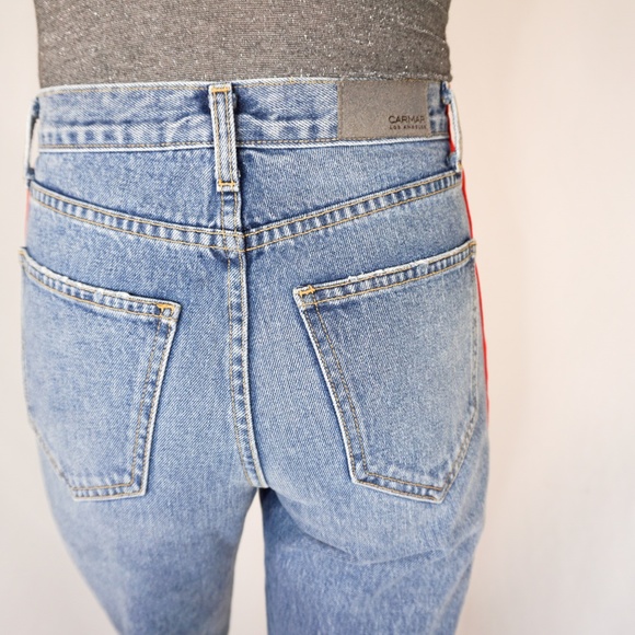 CARMAR Distressed Jeans Denim Red Stripe 25 Blue - Picture 7 of 7